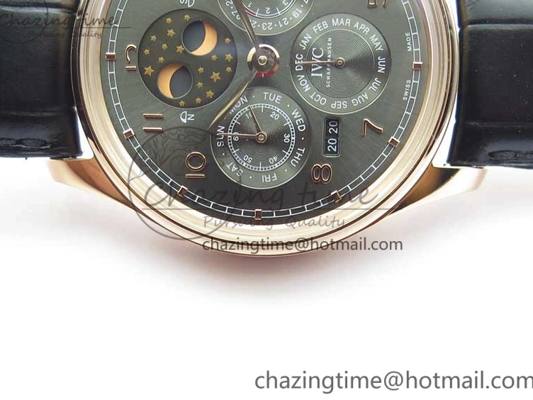 MIROTIME 0129 Elegant Portugieser Perpetual Calendar IW503302 RG V9F 1:1 Best Edition Gray Dial on Black Leather Strap A 7096